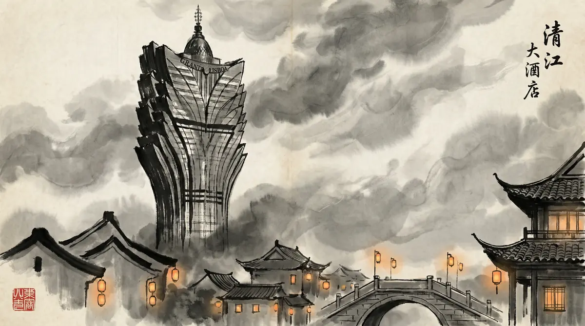 澳门金沙澳门新葡京酒店水墨画全景