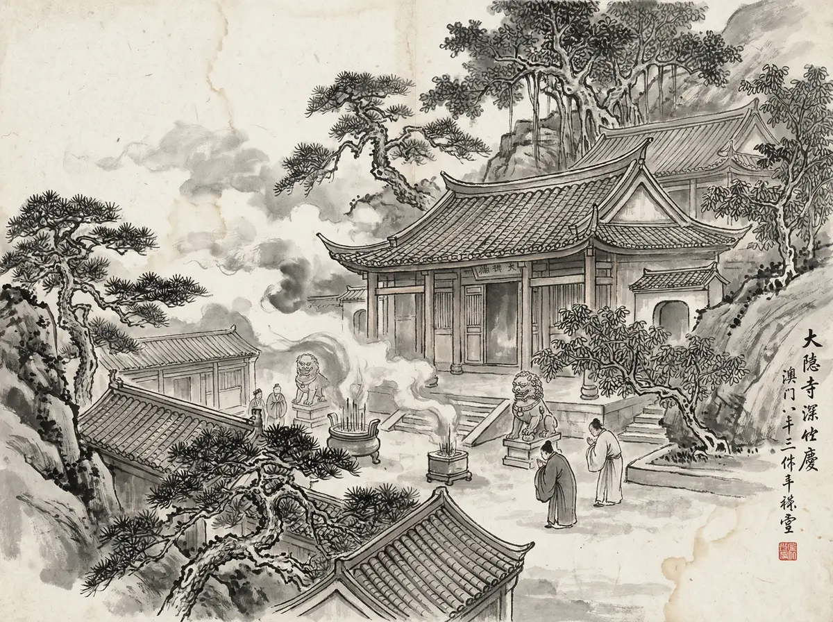 澳门金沙推荐澳门妈阁庙水墨画风格