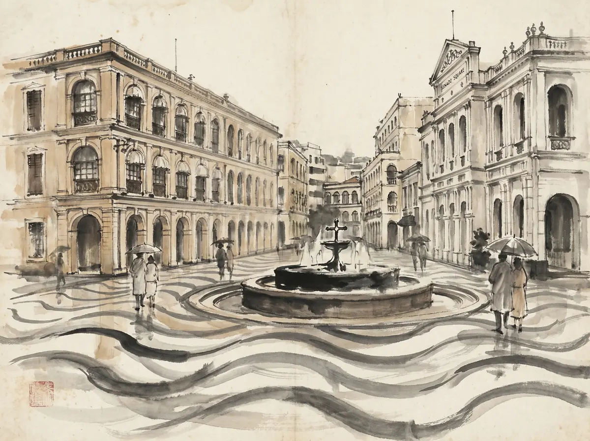 澳门金沙推荐澳门议事亭前地水墨画风格